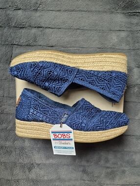 Bobs From Skechers Blue Crochet Espadrille Wedges Size 7.5, New With Tags!